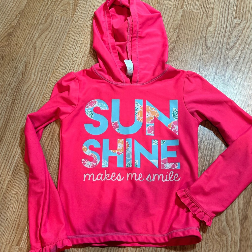 Just One You Girls 6X Pink Sunshine Hooded‎ Rash Guard Swim Top